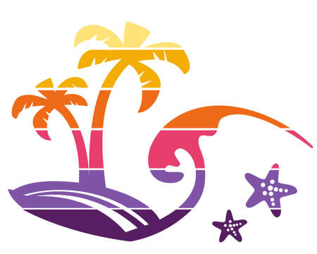 sun and waves icon vector symbol illustration outline style design. Vector set of sea landscape label, badge isolated on whiteのイラスト素材