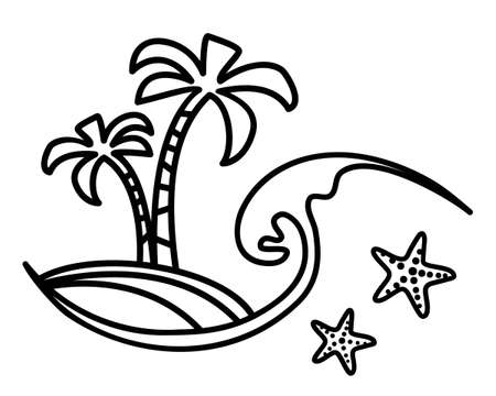sun and waves icon  vector symbol illustration outline style design. Vector set of sea landscape label, badge isolated on whiteのイラスト素材