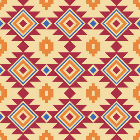 Aztec seamless pattern. Retro colors tribal vector seamless navajo pattern. Abstract geometric art print backgroundのイラスト素材