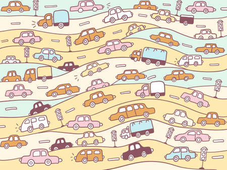 Cars background. Vector nice colors scetch outline cars illustration backgroundのイラスト素材