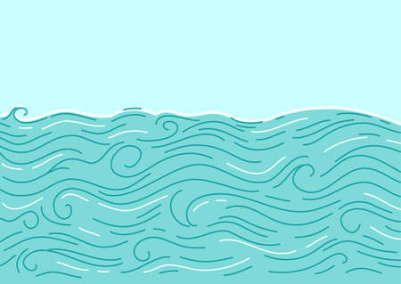 Sea waves abstract background. Vector seascape horizone. Sea minimalist modern line art blue landscape illustration background for designのイラスト素材