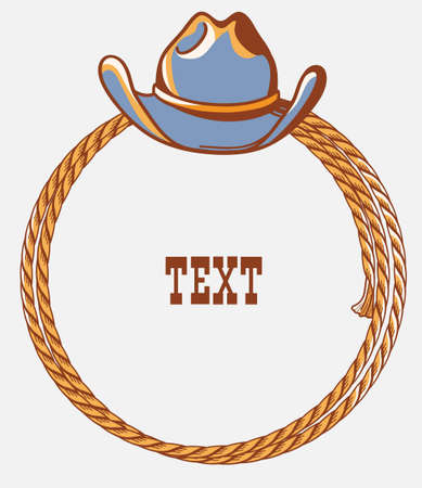 Western cowboy paper background for text. Vector country illustration with cowboy hat and lasso on American desert landscape.のイラスト素材