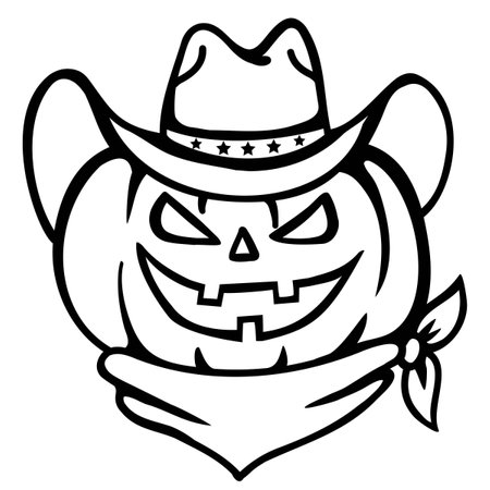 Happy Halloween Pumpkin cowboy hat and bandanna vector printable illustration isolated on white backgroundのイラスト素材