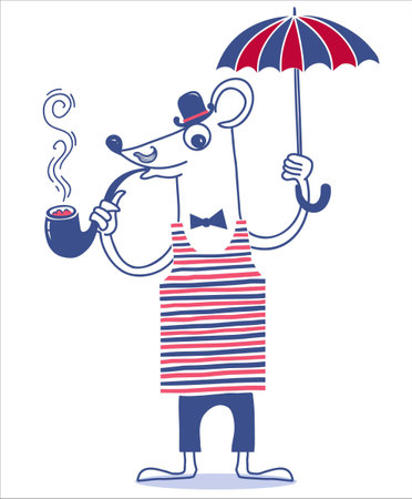 Rat Gentleman wear Britain hat cylinder smoking a pipe. Vector hand drawn illustration mouse British style isolated on white for designのイラスト素材