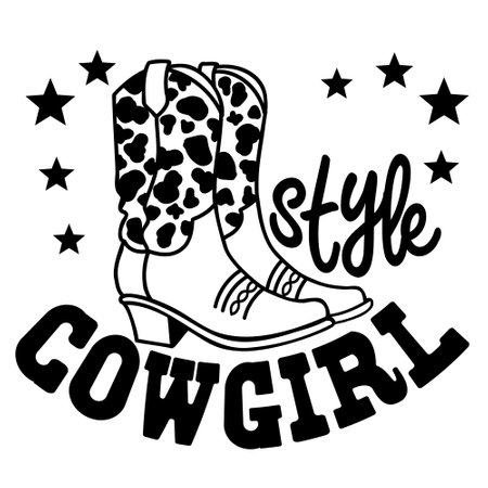 Cowgirl boots vector illustration isolated on white. Vector printable cowboy boots with cow pattern and stars decoration for design. Cowboy textのイラスト素材