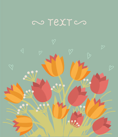 Greeting card with tulips. Vector vintage flowers card background for text or design. Tulips bouquete card.のイラスト素材