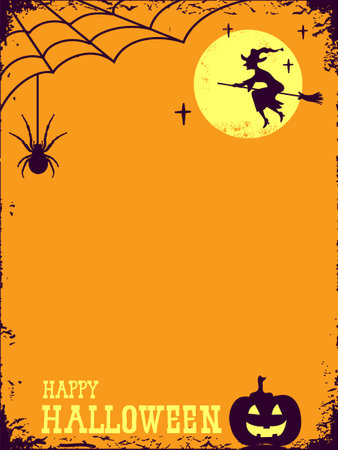 Happy Halloween poster background with web spiders and pumpkins. Vectort Halloween illustration for text or designのイラスト素材