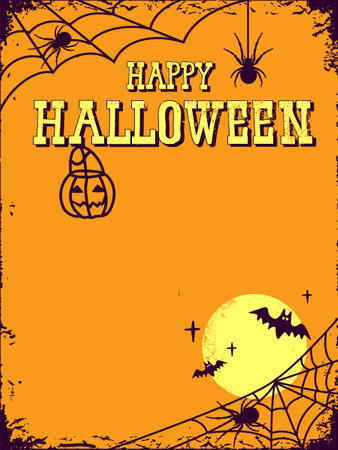 Happy Halloween poster background with web spiders and pumpkins. Vectort Halloween illustration for text or designのイラスト素材