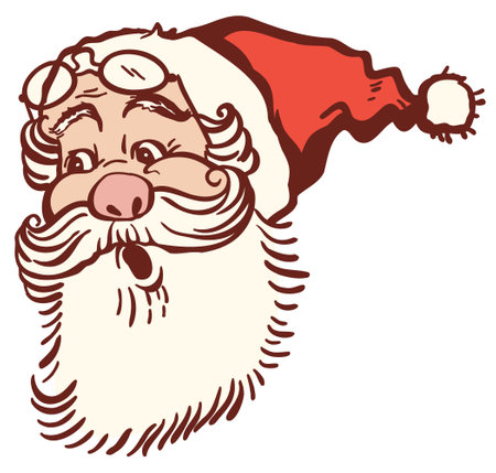 Santa Claus surprised vector Christmas colors illustration isolated on white. Santa's shocked retro x-mas christmas illustrationのイラスト素材