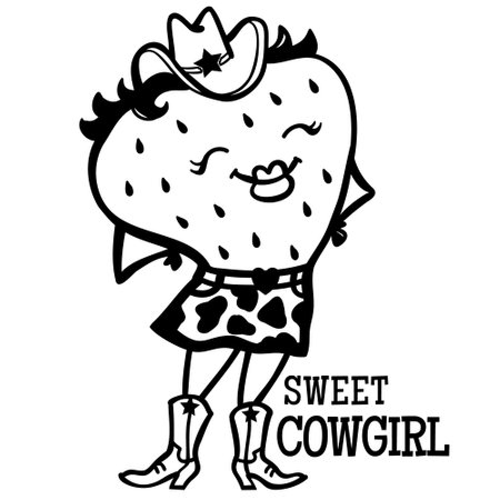 Cowgirl strawberry vector clipart illustration isolated on white. Vector cowntry cute cowgirl strawberry with cowboy hat and cowboy boots for decor or designのイラスト素材