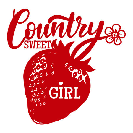 Country girl vector vintage illustration. Strawberry girl text with scratched effect printable for tshirt design isolated on white background.のイラスト素材