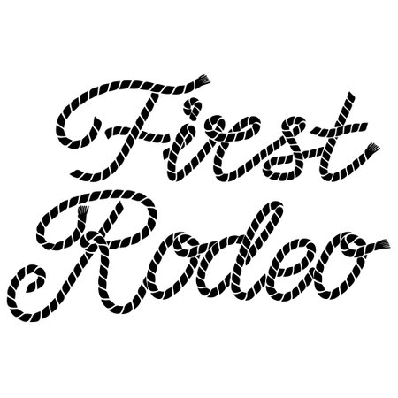 First rodeo lasso text vector clipart with a stylish rope design, perfect for western-themed projects. this eye-catching illustration features the phrase "first rodeo" crafted from intricate lasso ropes. ideal for cowboy and cowgirl merchandise, posters, apparel, and invitationsのイラスト素材