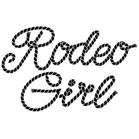 Cowgirl rope text vector illustration isolated on white. Western style typography with cowboy lasso elements Country fashion for printingのイラスト素材