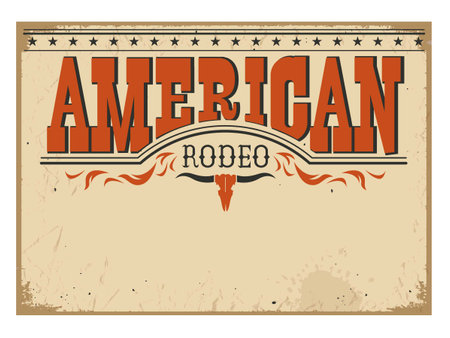 American cowboy rodeo poster for text on old paper texture for designのイラスト素材