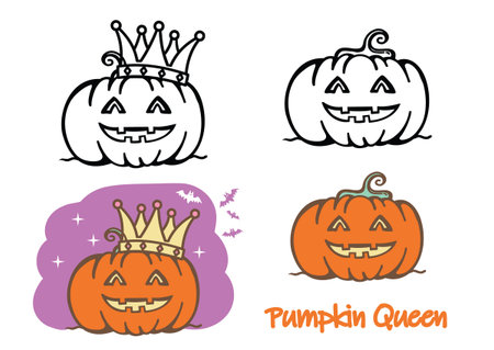 Pumpkin queen clipart. Vector Halloween pumpkin and gold crown illustration printable isolated on white doe designのイラスト素材