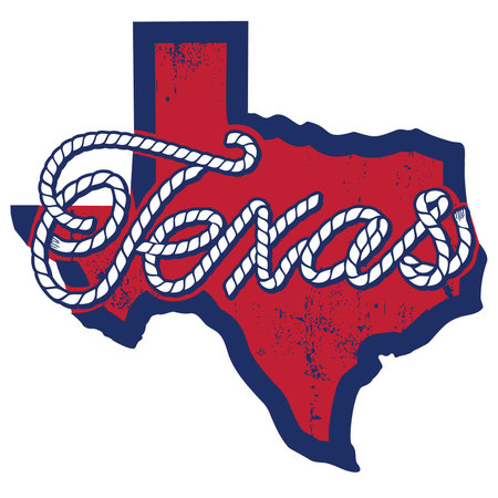 Vector Texas map red blue symbol illustration isolated on white background for printing or design. Vector Texas rope design and American cowboy lassoのイラスト素材