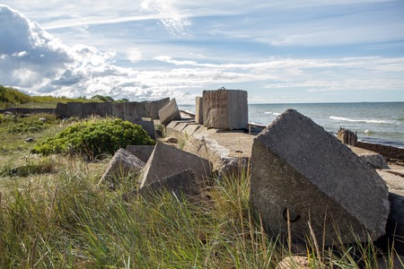 Large concrete ingots leave the seaの写真素材