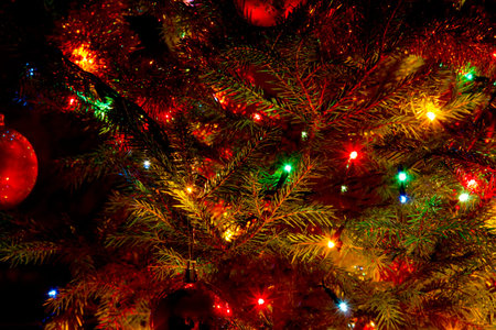 Green Christmas tree with different decoration