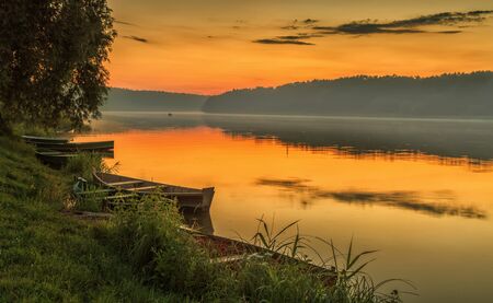 Nemunas River near the town of Birstonas sunsetの写真素材