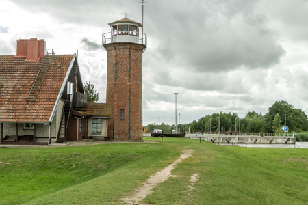 Lighthouse standing in the city of Uostamiestisの写真素材