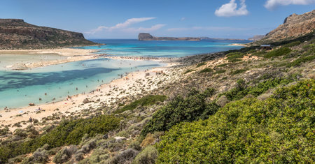 The beautiful lagoon of Balos in summertime panorama
