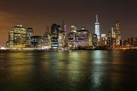 Skyline of New York by nightの写真素材
