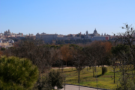 Madrid City Skyline shot from a park.の写真素材