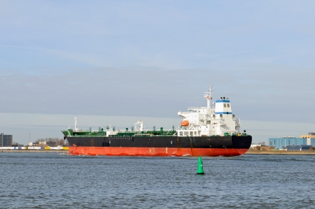oil tanker in harbor of rotterdam netherlandsの写真素材