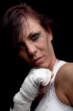 young female fighter ready for boxing の写真素材