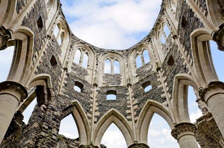 ruin of the abbey of hambey in normandy france の写真素材