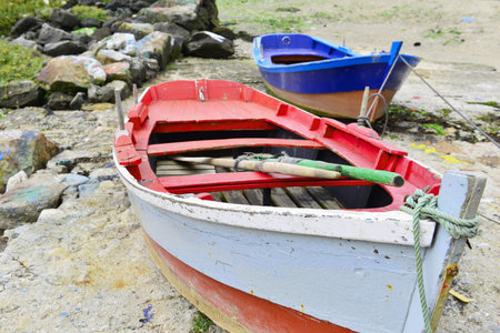 old colorful rowing boat in Spainの写真素材
