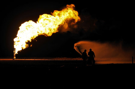 firefighters in action after a gas explosion 