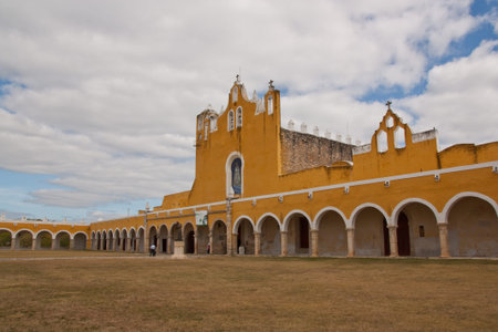 Izamal convent in town yellow, Yucatan Mexicoのeditorial素材
