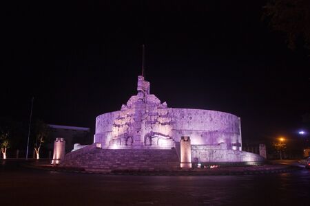Complete illuminated flag monument in Merida, Yucatan, Mexicoの写真素材