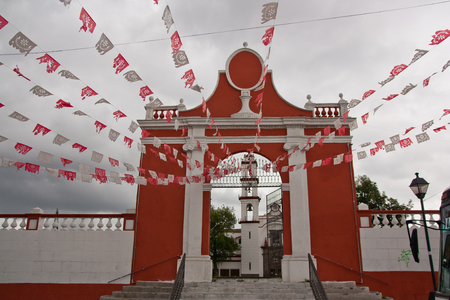 Church acces decorated in Puebla Mexicoの写真素材
