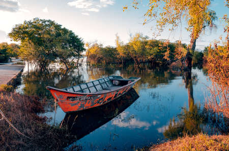 Boat in the coast in Uruguayの写真素材