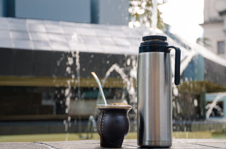 Mate and thermo in the square in Paysandu Uruguay