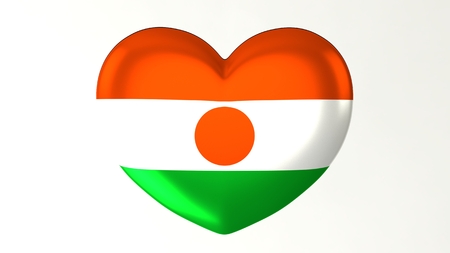 Heart-shaped button pin 3d illustration render flag I love Nigerの写真素材