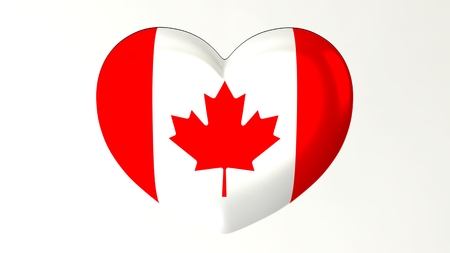 Heart-shaped button pin 3d illustration render flag I love Canadaの写真素材
