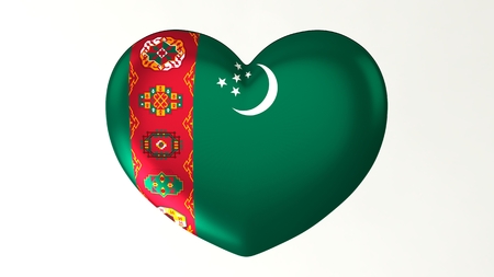 Heart-shaped button pin 3d illustration render flag I love Turkmenistanの写真素材