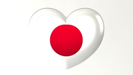 Heart-shaped button pin 3d illustration render flag I love Japanの写真素材