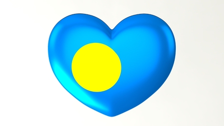 Heart-shaped button pin 3d illustration render flag I love Palauの写真素材