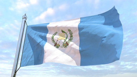 Flag of the country Guatemala weaving in the air. Flying in the sky.の写真素材