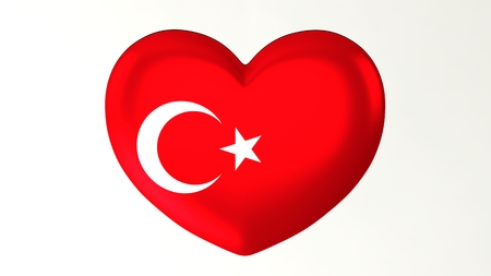 Heart-shaped button pin 3d illustration render flag I love Turkeyの写真素材