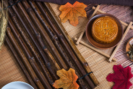 Mid-Autumn Festival moon cake on the plateの写真素材