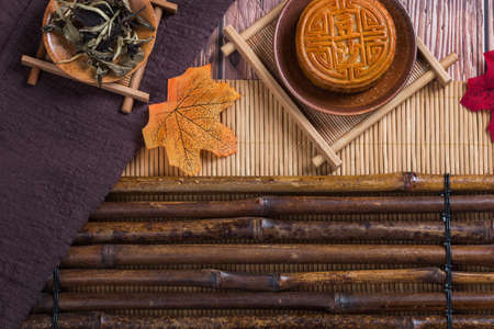 Mid-Autumn Festival moon cake on the plateの写真素材
