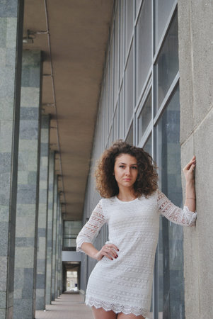 portrait girl at city backgroundの写真素材