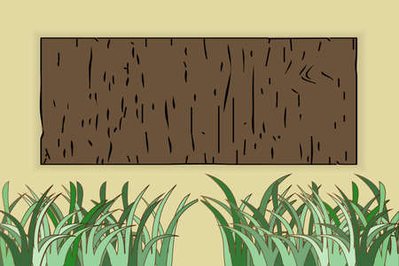 grass and wood plate on yellow backgroundのイラスト素材