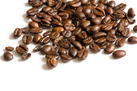 Fresh Roasted Coffee beans on white backgroundの写真素材