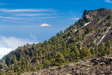 View of Teide from Volcanoes route in La Palma island, Spainの写真素材